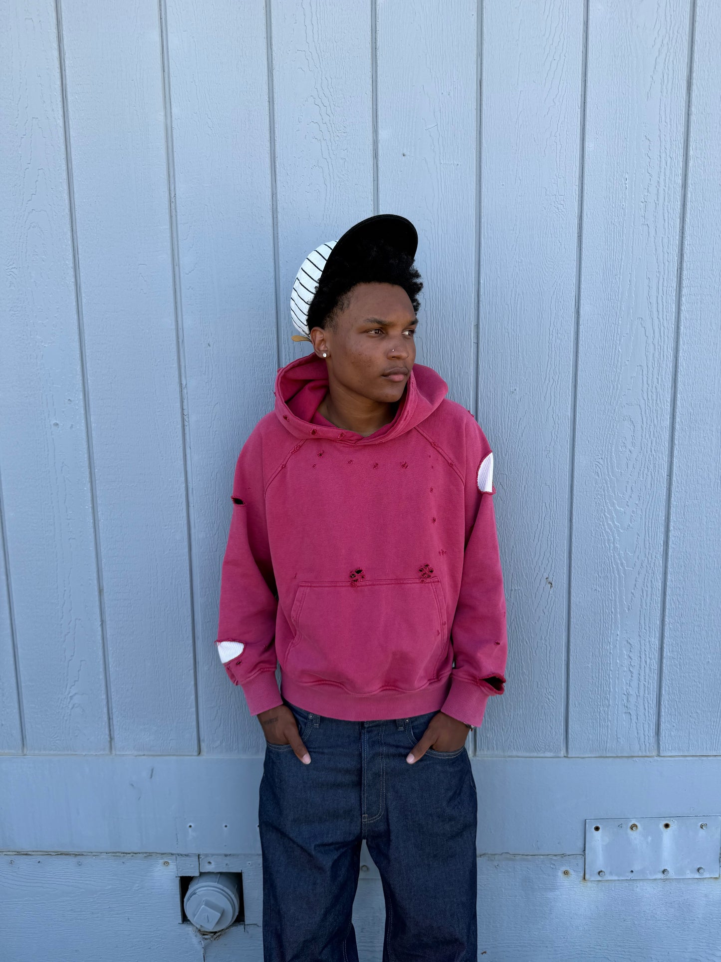 Red Wash Distressed Hoodie